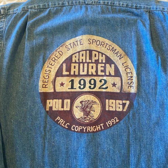 RALPH LAUREN 1992 POLO SPORTSMAN COOKIE LICENSE DENIM SHIRT MENS LARGE - RARE